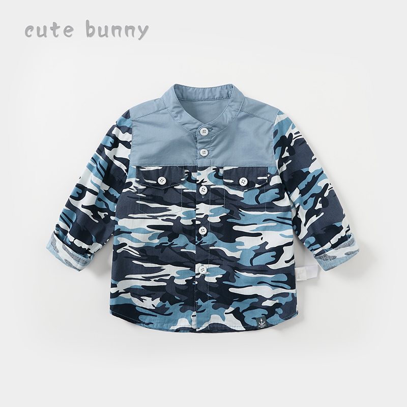 宝宝衬衣2024春季新款男童长袖花色衬衫婴幼儿纯棉立领洋气上衣潮