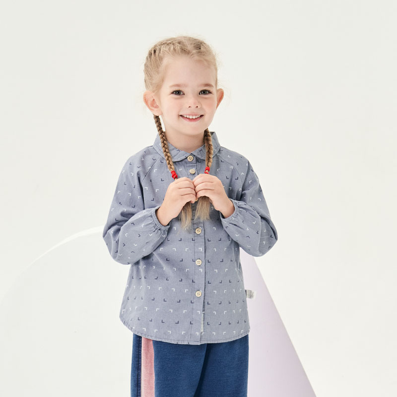 cutebunny女宝宝长袖衬衫春季新款婴儿百搭立领衬衣小童外穿上衣