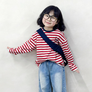 cutebunny2025春季新品男宝宝长袖条纹T恤女童上衣婴儿百搭打底衫