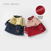 女童卫衣裙加绒2023秋冬款 宝宝爆款 加厚连衣裙3岁婴儿洋气拼接裙