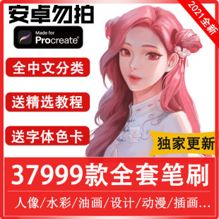 procreate笔刷iPad绘画教程色卡字体纸张全套人像插画水彩素材