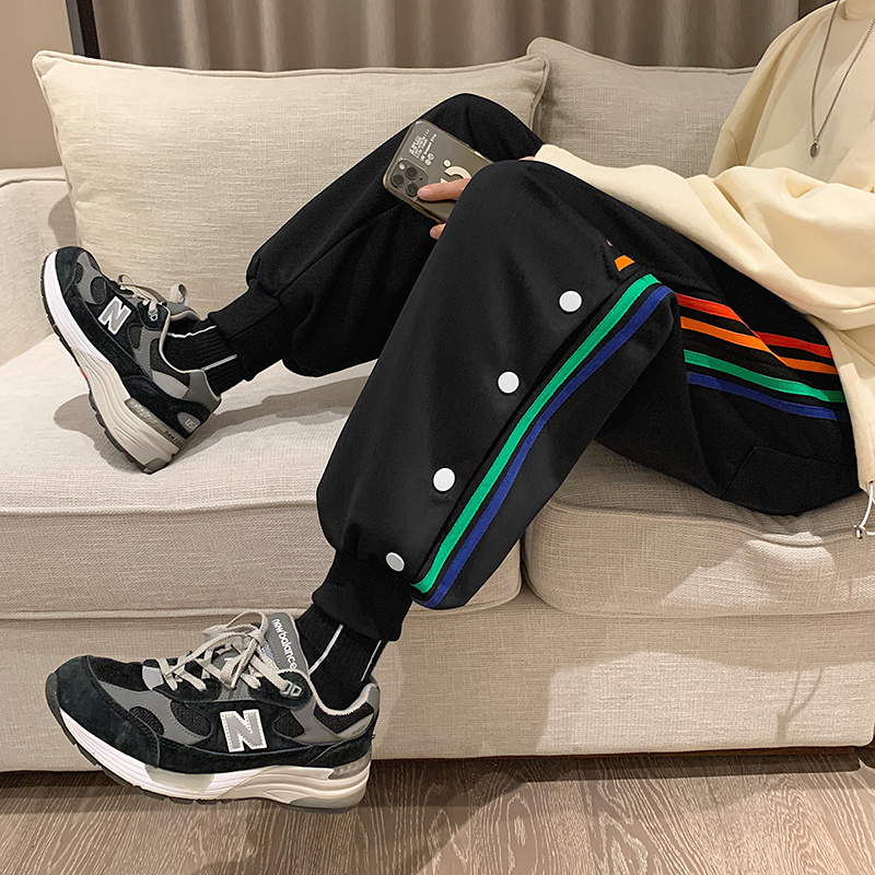 Pants men's spring Korean fashion rainbow vertical band casual pants loose sports pants men's