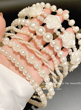 白色珍珠发箍女款百搭外出头箍高级感头饰网红2025年新款夏天发卡