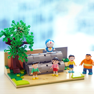 中国哆啦a梦系列积木水泥管空地拼装玩具创意模型摆件生日礼物