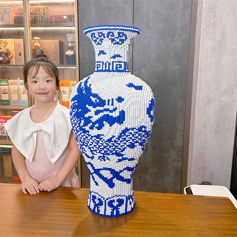 青花瓷龙纹花瓶适用于乐高积木益智玩具拼装积木客厅摆设品女生礼