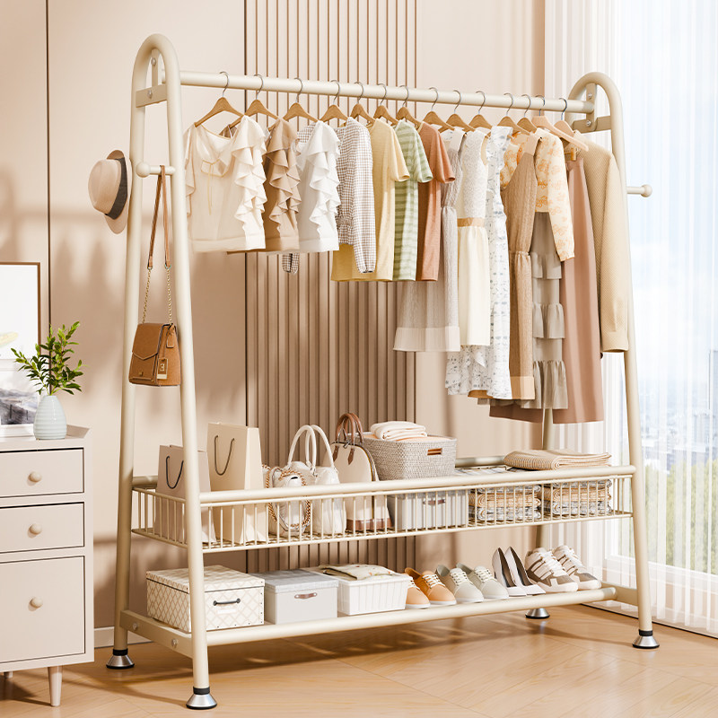 卧室简易落地衣架结实耐用可移动晾衣架加粗加厚不占空间晒衣架杆