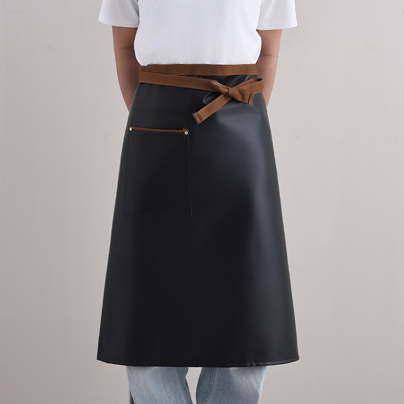 加长新款皮革半身PU围裙家用厨房防水防油污耐脏工作服围腰定制字