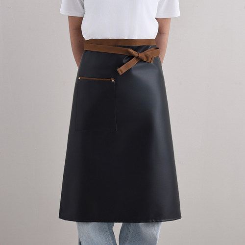 加长新款皮革半身PU围裙家用厨房防水防油污耐脏工作服围腰定制字