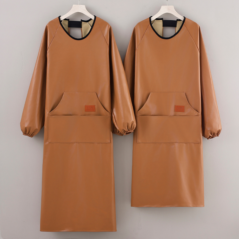 男女免洗多口袋加长皮革PU围裙厨房海鲜水产屠夫防水油罩衣工作服