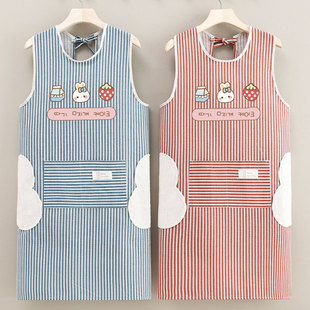 透气印字 薄款 2024新款 坎肩围裙家用厨房餐饮工作防油污棉麻女夏季