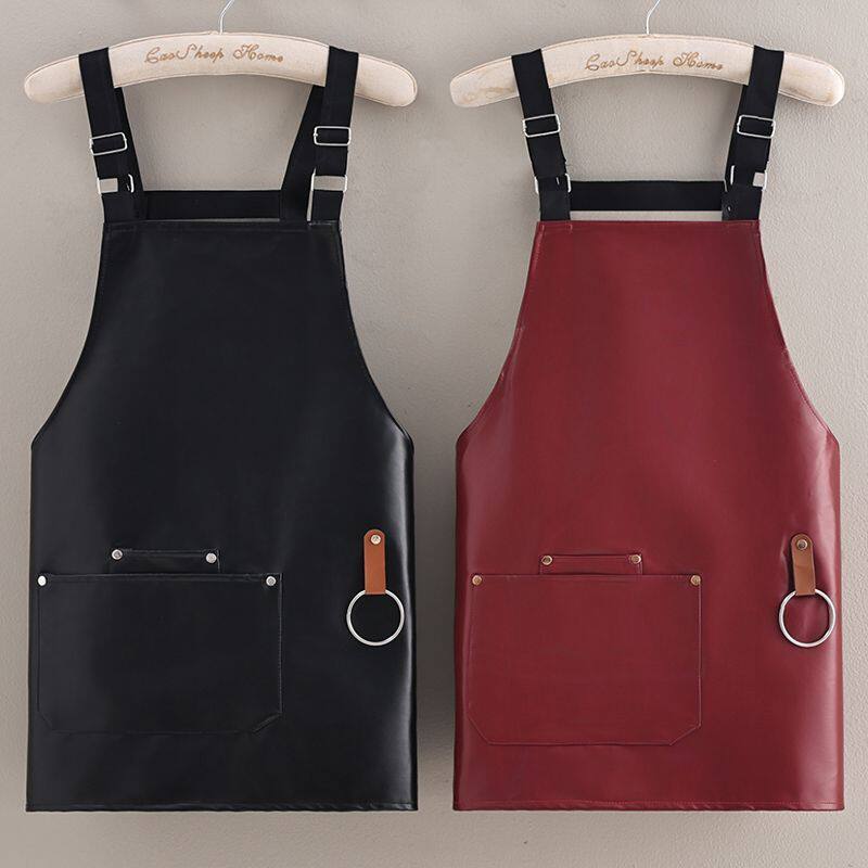 短款小个子皮革PU围裙防水防油家用餐饮后厨服务员免洗围腰工作服