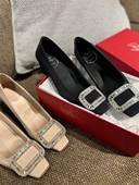 rv方扣 粗跟 女婚鞋 巴黎晚宴 丝绸缎水钻方扣浅口中跟方头单鞋