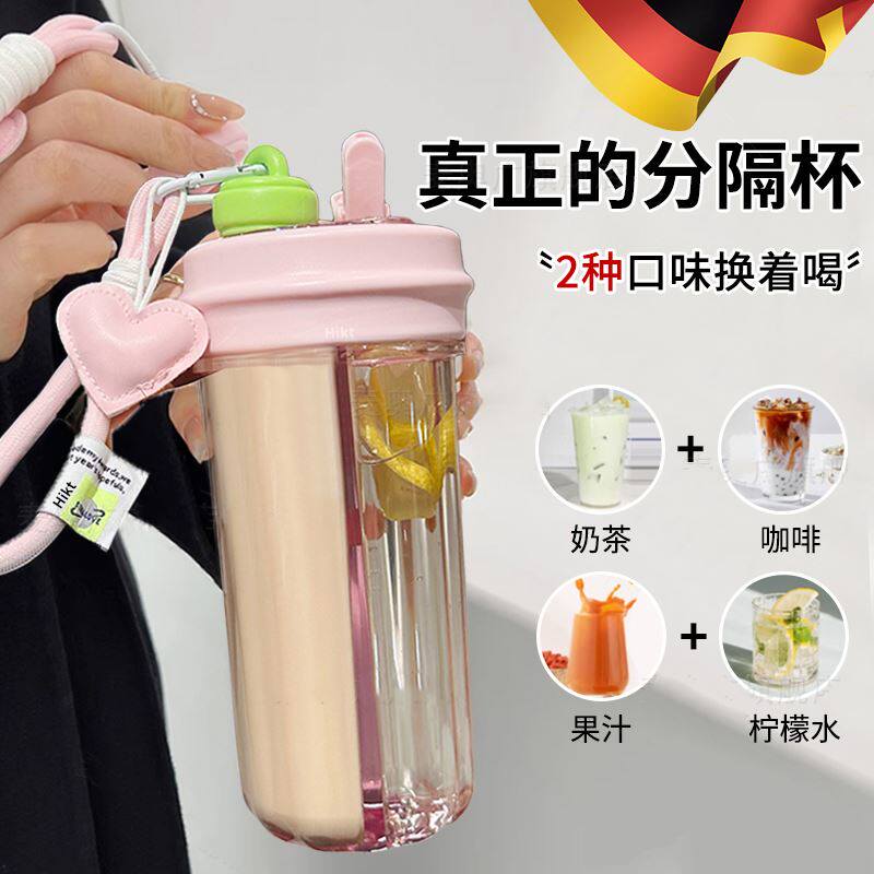 分仓双饮杯水杯女新款2024高颜值双头分隔两用口水壶儿童上学专用图片