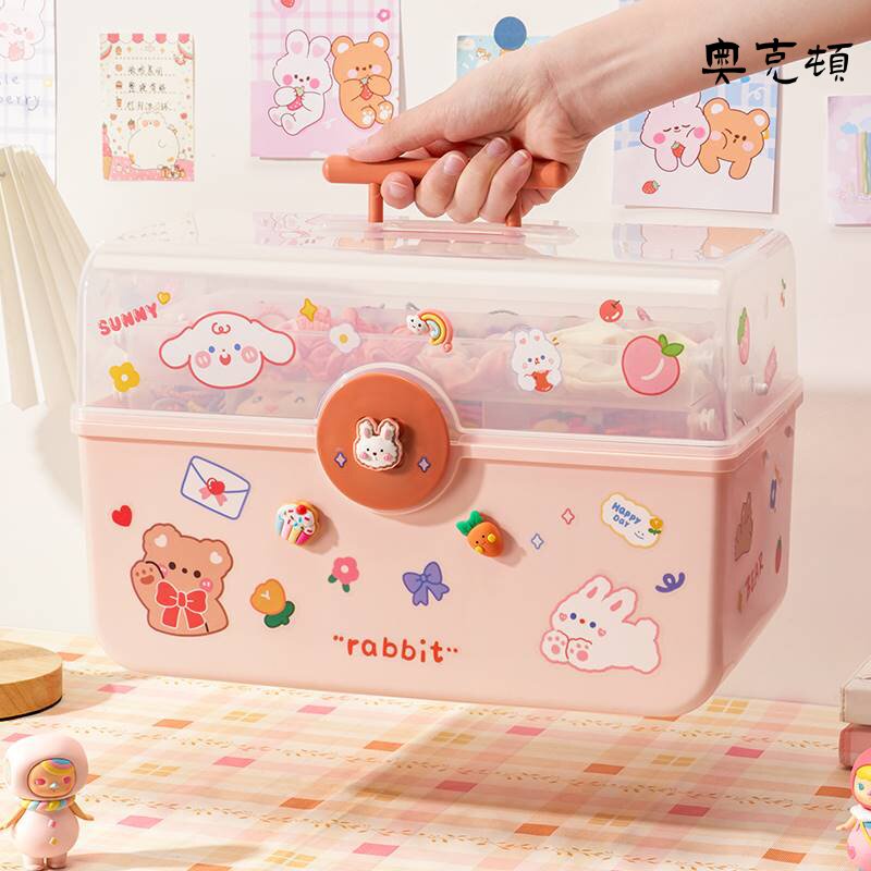 化妆品三层收纳盒美甲指甲油手账咕卡整理火漆印章美术生工具箱子