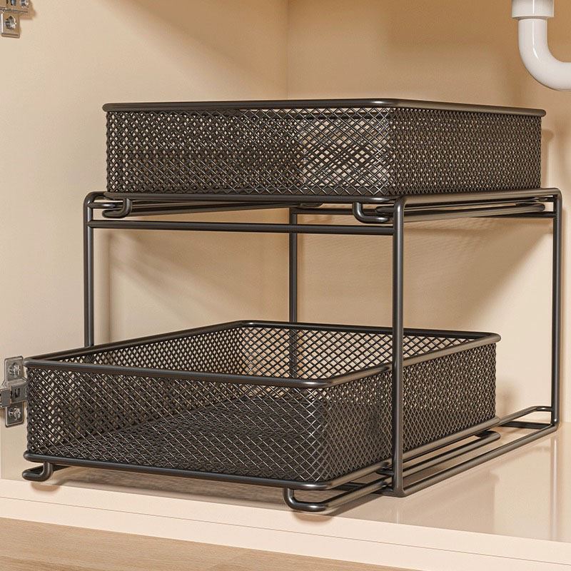 厨房下水槽置物架抽拉式整体橱柜拉篮调味罐架碗碟收纳层架水池抽