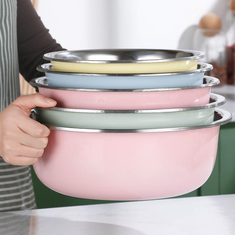 彩色不锈钢盆五件套盆洗菜盆套装盆子家用厨房汤盆菜盆和面盆大号