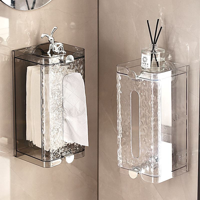 吸盘洗脸巾收纳盒壁挂式轻奢压克力化妆室卫生纸盒浴室厕所纸巾盒