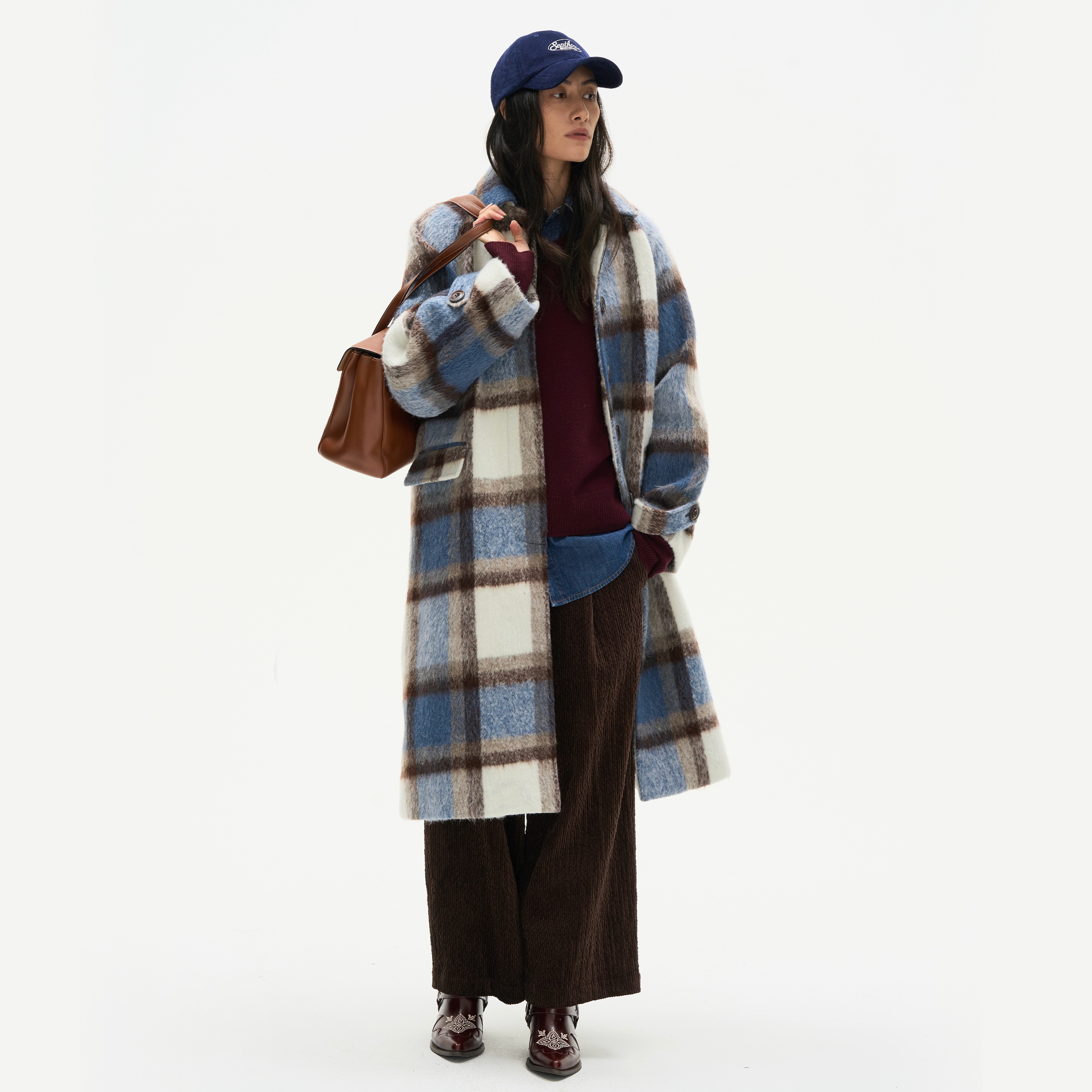 Septhouse复古蓝格纹大衣
