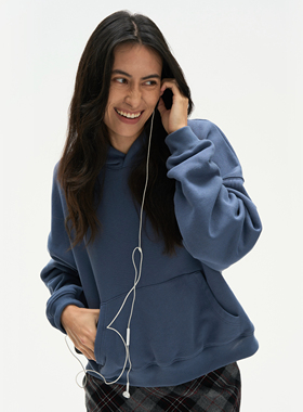 Septhouse  休闲风宽松蓝色连帽套头卫衣女秋冬新款纯棉百搭上衣