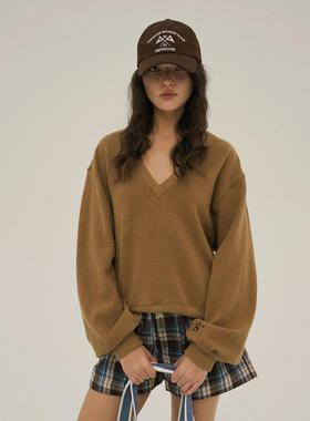 Septhouse 休闲慵懒风落肩V领毛衣宽松百搭针织衫 新款