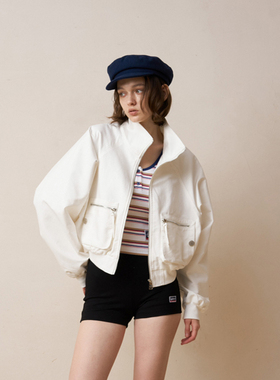 Septhouse 复古休闲白色立领夹克宽松口袋外套上衣