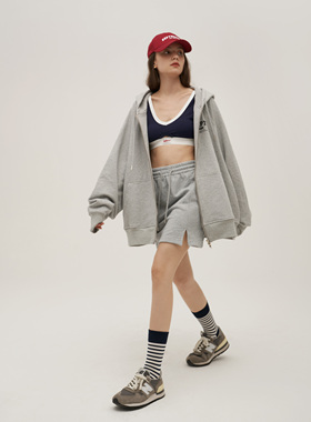 Septhouse 学院灰色拉链连帽卫衣外套运动 一字短裙半身裙套装