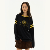 Septhouse 时髦撞色学院风字母印花黑色T恤宽松百搭长袖 上衣TEE