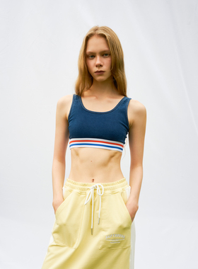 Septhouse 运动牛仔拼色短背心夏季新品短款打底上衣女