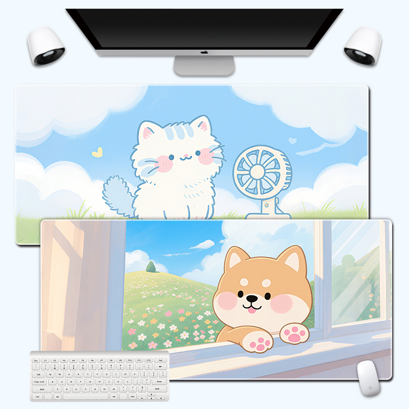 柯基鼠标垫超大卡通可爱猫咪女生定制办公键盘垫电脑桌垫大号防滑