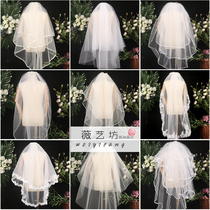 Head dress, headdress, super xiansen bride's photo props, simple wedding dress net, red and white short style, license registration small head dress