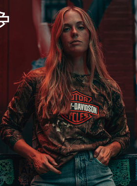 哈雷戴维森 X Realtree 女士迷彩长袖T恤 树叶印花短袖内搭打底衫