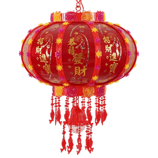 七彩LED旋转走马灯大红水晶福字灯笼装饰灯阳台乔迁元旦春节灯笼