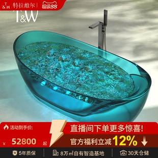 特拉维尔家用透明树脂按摩浴缸独立式智能汽泡冲浪双人网红泡浴池