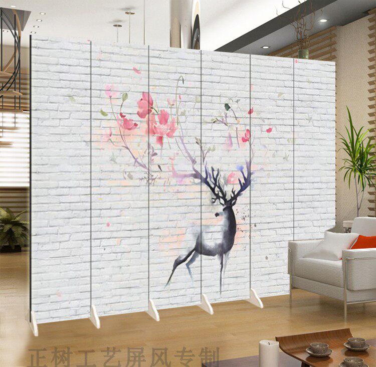 北欧鹿简约现代砖墙咖啡酒吧美食餐厅折屏风隔断客厅玄关家用入户