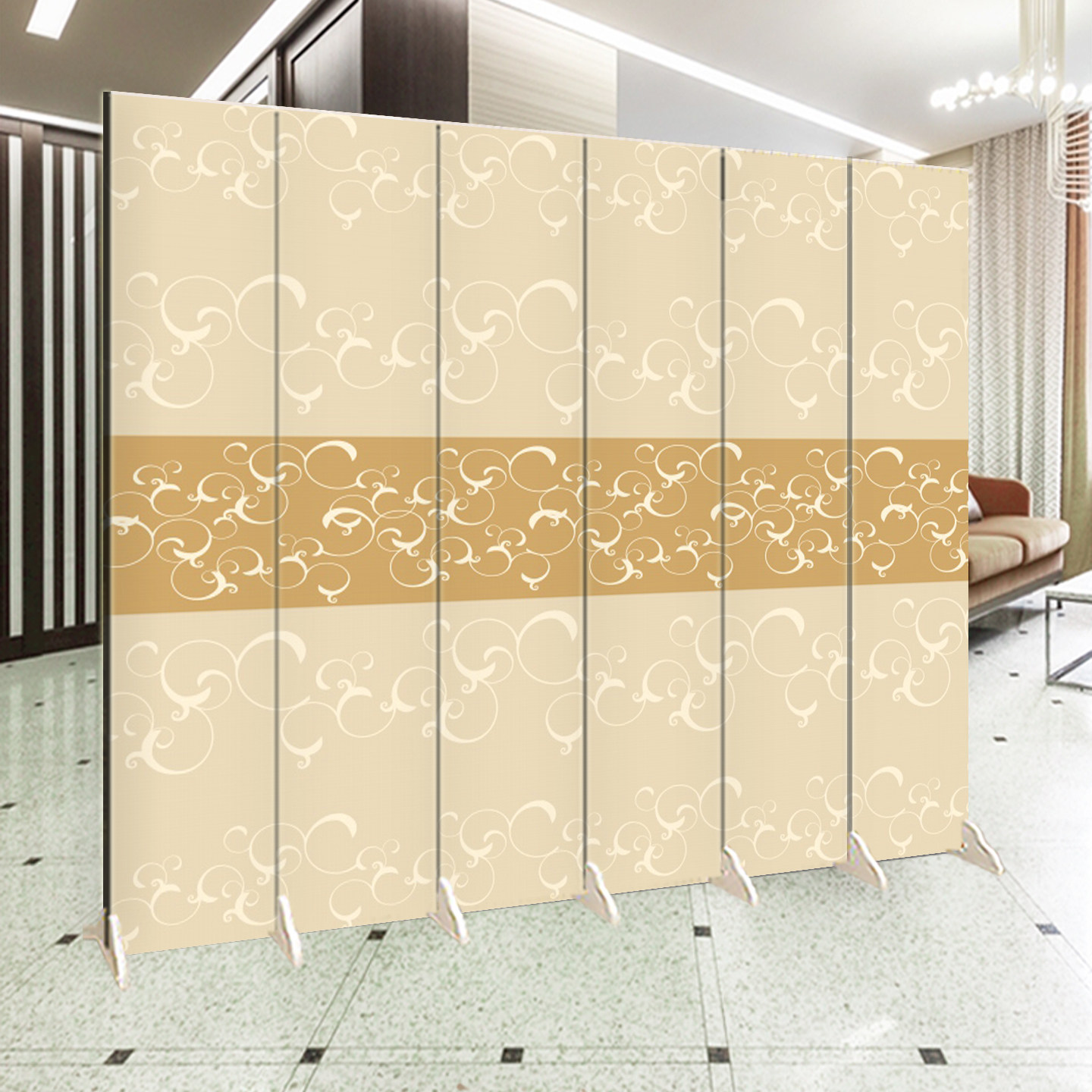 简约花纹现代折叠移动屏风隔断时尚客厅玄关美容院办公咖啡YY主播
