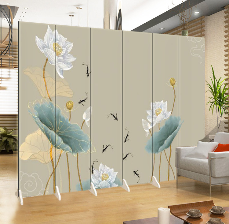 新中式荷花防水折屏风隔断时尚客厅玄关养生美容古筝茶室佛堂餐馆,住宅家具,折屏,淘宝优惠券,粉丝福利购,淘宝优惠卷