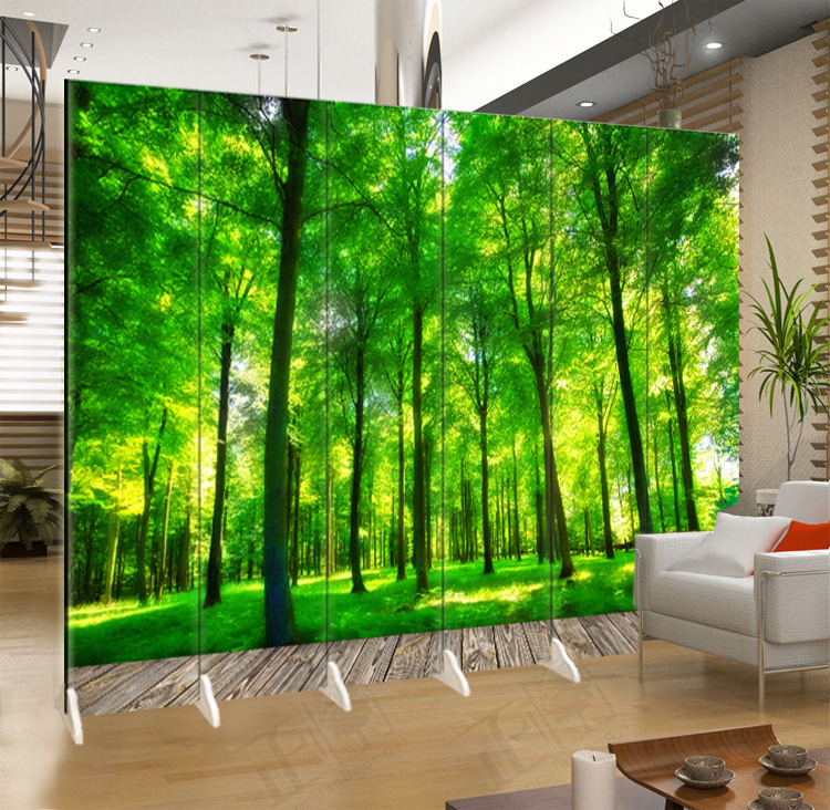 树林绿色折叠屏风隔断客厅时尚玄关现代简约入户家用餐厅酒店装饰