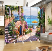 地中海油画风情风景屏风隔断时尚 咖啡酒吧YY主播背景墙 客厅玄关