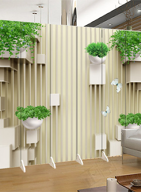 3D空间绿色植物折叠移动屏风隔断客厅时尚玄关卧室酒店办公美容院