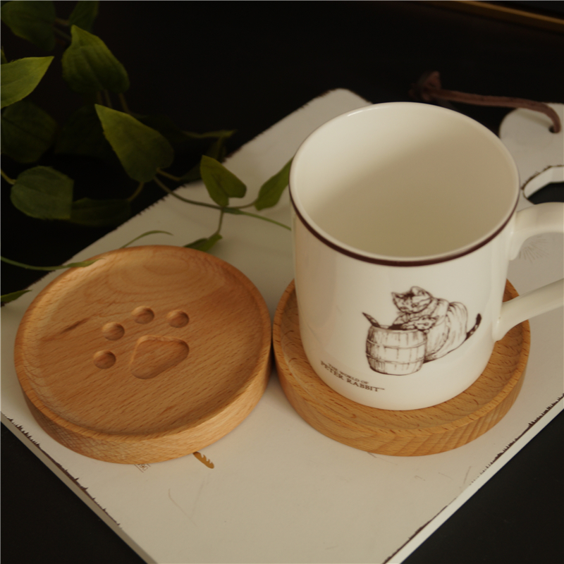 日式治愈系小猫爪杯垫圆形隔热垫