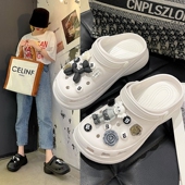 新款 防滑百搭增高松糕包头沙滩凉拖鞋 厚底洞洞鞋 女ins潮外穿夏季