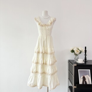 乔与乔伊 安德利 法式优雅气质米白色蛋糕裙度假泰兰德连衣裙女仙