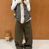 雪地旅行日 local tag 松软毛绒搭配色织格纹夹棉双面马甲