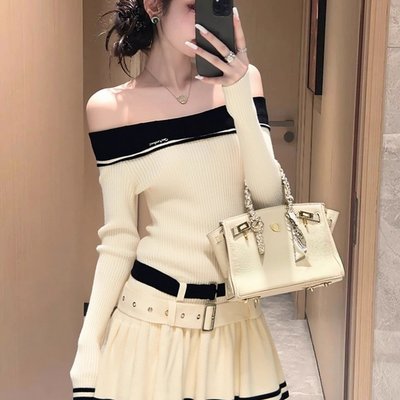 早秋小个子穿搭高端精致高级感重要场合绝美一字肩针织连衣裙