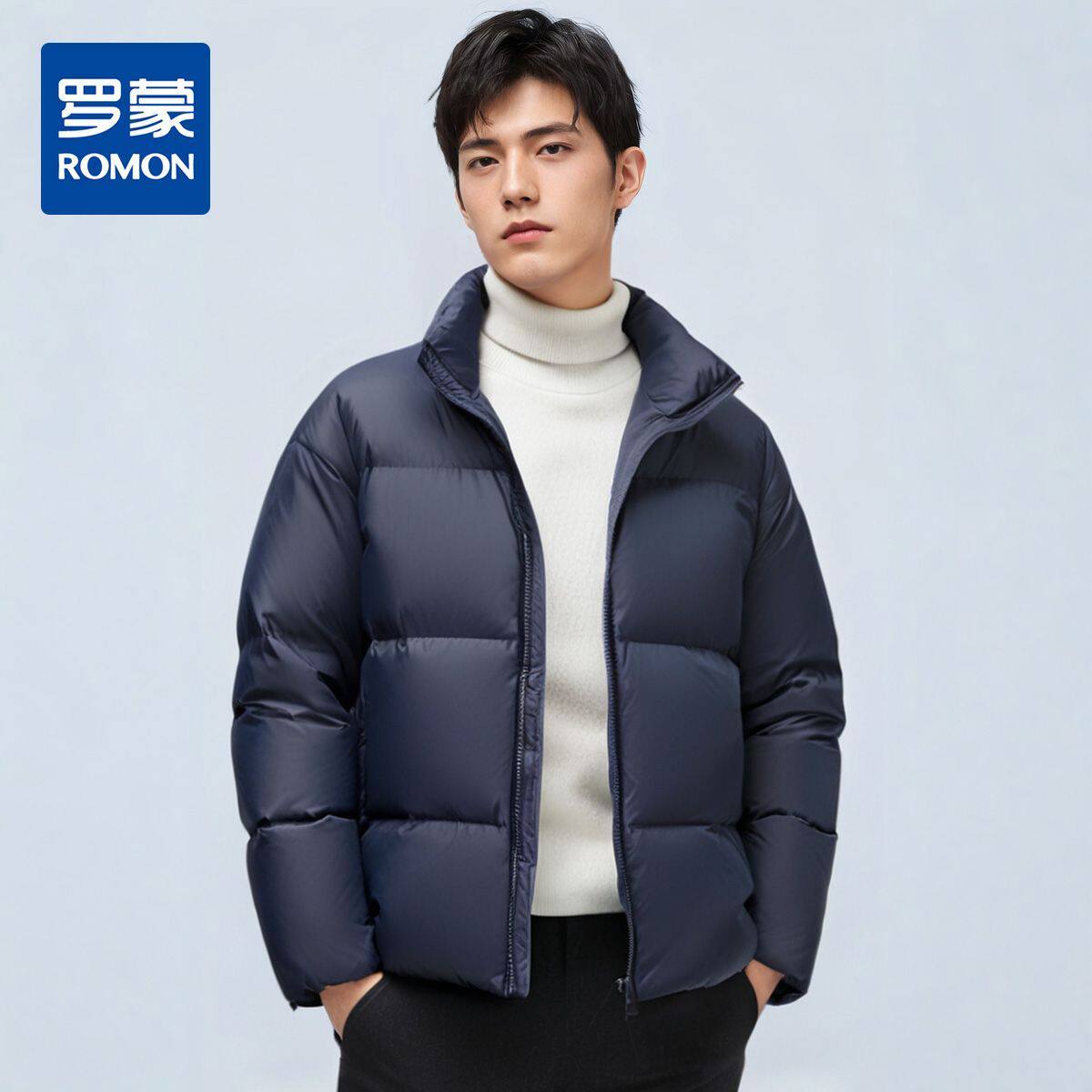 罗蒙羽绒服男士休闲短款时尚立领面包服冬季厚实保暖羽绒外套男