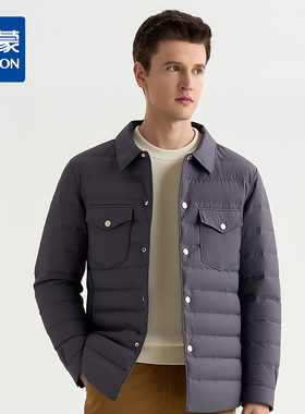 罗蒙冬季90白鸭绒羽绒服翻领扣子款胸前口袋时尚休闲羽绒夹克外套