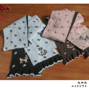 出口日韩 圣诞小鹿可爱提花针织裙边围巾女秋冬保暖毛线围脖086