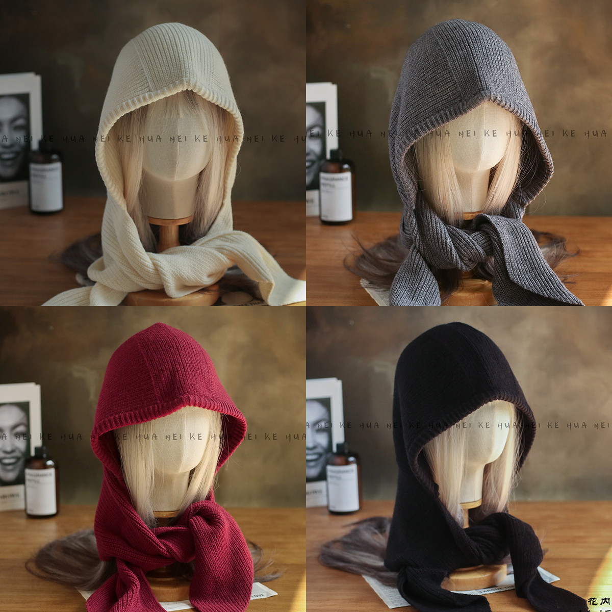 出口日韩~秋冬新款保暖围巾一体毛线针织帽女显脸小护耳护脖帽038,服饰配件/皮带/帽子/围巾,帽子,淘宝优惠券,粉丝福利购,淘宝优惠卷