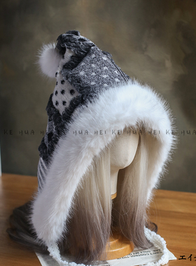 出口日韩~小众毛绒高级感毛边巫师帽加厚毛球护耳保暖雷锋帽045