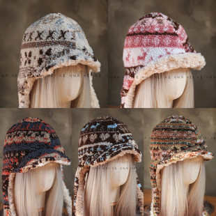 出口日韩 复古羊羔绒民族毛绒护耳帽女秋冬加绒保暖防风雷锋帽067